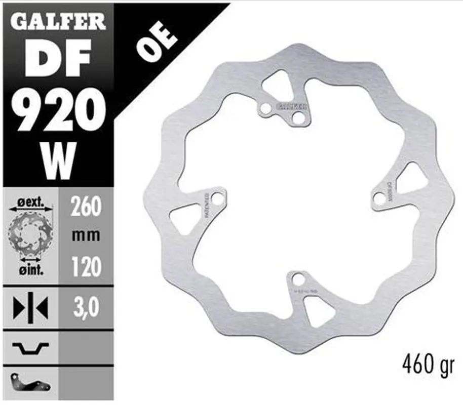 GALFER přední brzdový kotouč SHERCO SE/SEF 250/300/450 14-, (pouze s odpružením WP a KAYABA) WAVE (260X120X3mm) (GALFER přední brzdový kotouč SHERCO)