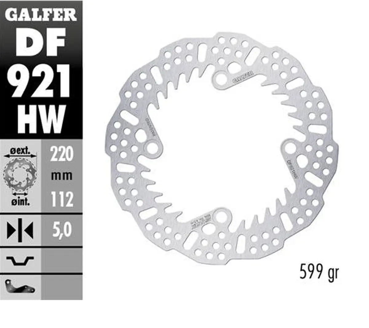 GALFER brzdový kotouč zadní SHERCO SE 125 21-24; 250SE/SEF 14-24; 300SE/SEF 14-24; 450SEF 15-24 (220X112X5mm) SHARK ENDURO MX (GALFER brzdový kotouč)