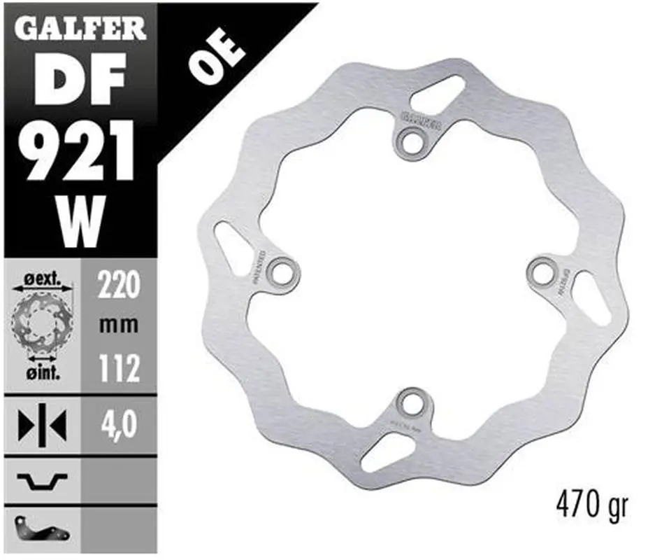 GALFER zadní brzdový kotouč SHERCO SE/SEF 250/300/450 14-, (pouze s odpružením WP a KAYABA) SE 125 21-, SE-R 2.5/3.0 ISIDE 14- WAVE (220X112X4mm)