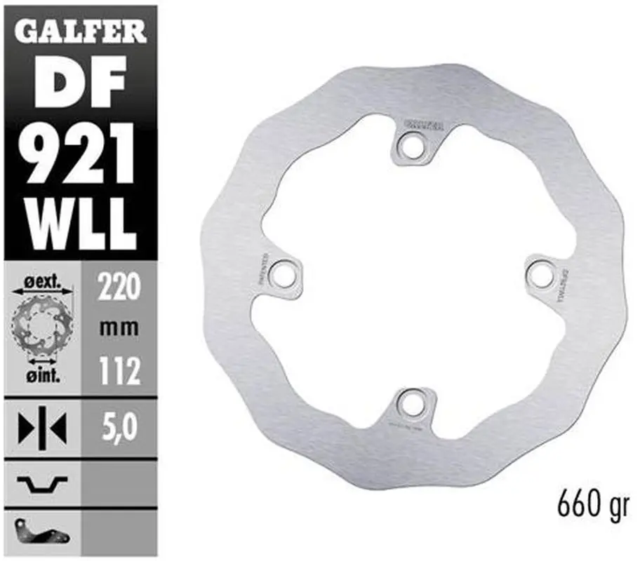 GALFER zadní brzdový kotouč SHERCO SE/SEF 250/300/450 14-, (pouze s odpružením WP a KAYABA) SE 125 21-, SE-R 2.5/3.0 ISIDE 14- WAVE (220X112X5mm)