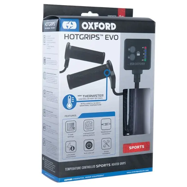 OXFORD gripy vyhřívané na motocykl EVO SPORT s ovládacím panelem a termostatem na řídítka 22mm délka 114-123mm (EL) (OXFORD gripy vyhřívané na)
