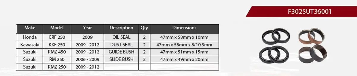 SHOWA opravná sada tlumiče přední HONDA CRF 250 09, KAWASAKI KXF 250 09-12, SUZUKI RMZ 450 09-12, RM 250 06-09, RMZ 250 09-12 (těsnění olejová X 2,