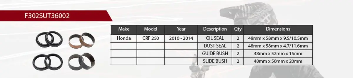 SHOWA opravná sada tlumiče přední HONDA CRF 250 10-14 (těsnění olejová X 2, prachová X 2, pouzdra X 4) (SERVICE KIT) (vidlice 48mm) (SHOWA opravná)