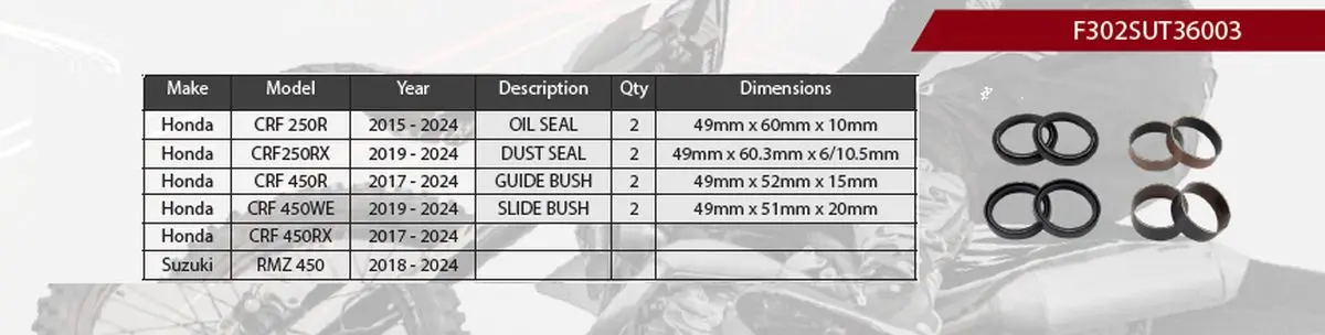 SHOWA opravná sada tlumiče přední HONDA CRF 250 R 15-24, CRF 250 RX 19-24, CRF 450 R 17-24, CRF 450 RX 17-24, SUZUKI RMZ 450 18-24, (těsnění olejová X