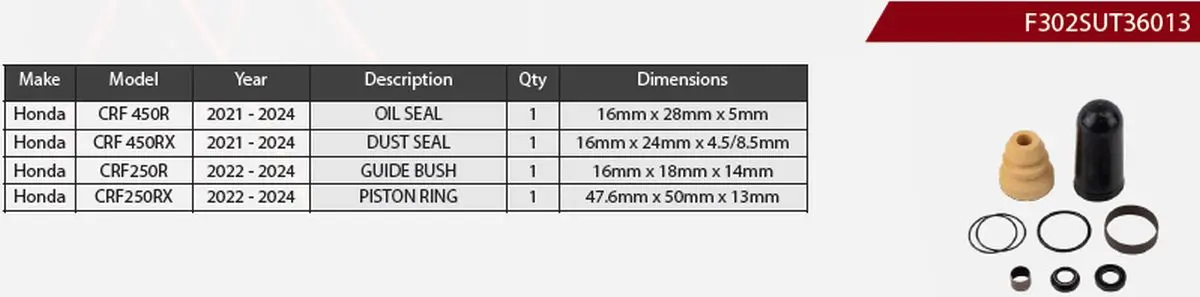 SHOWA opravná sada tlumiče zadního (centrálního) HONDA CRF 450 R 21-24, CRF 450 RX 21-24, CRF 250 R 22-24, CRF 250 RX 22-24 (SERVICE KIT) (SHOWA)