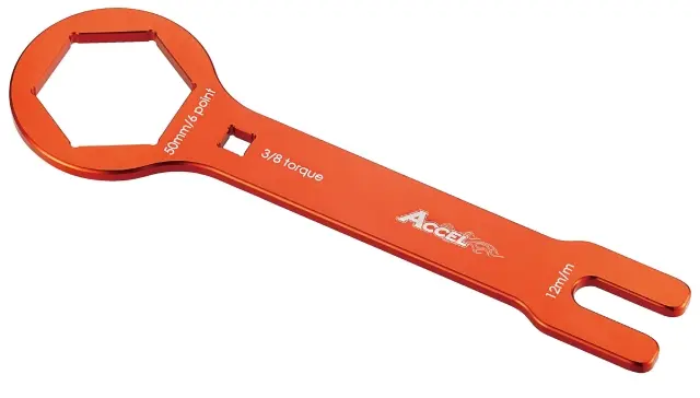 ACCEL šestihranný servisní klíč na přední odpružení 50mm pro uvolnění horních matic tlumiče KTM, HUSQVARNA barva černá (FCW-03) (ACCEL šestihranný)