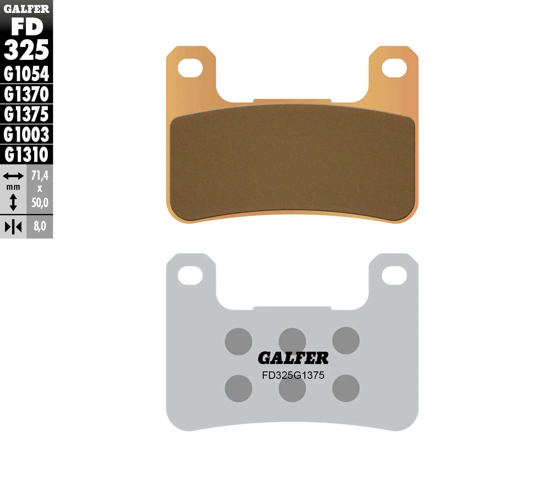 GALFER brzdové destičky KH379 sintrované barva zlatá sport, přední KAWASAKI/SUZUKI (GALFER brzdové destičky KH379 sintrované barva zlatá sport,)