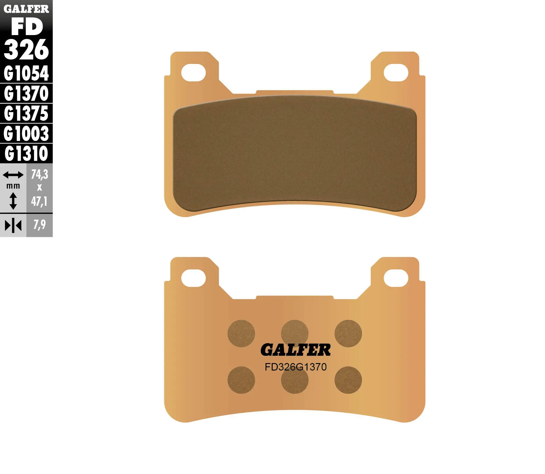 GALFER brzdové destičky KH390 sintrované barva zlatá STREET přední (HONDA CBR 600RR 05-16, CBR 1000RR 04-16, VFR 800F 14-18, VFR 800X 15-17, CB