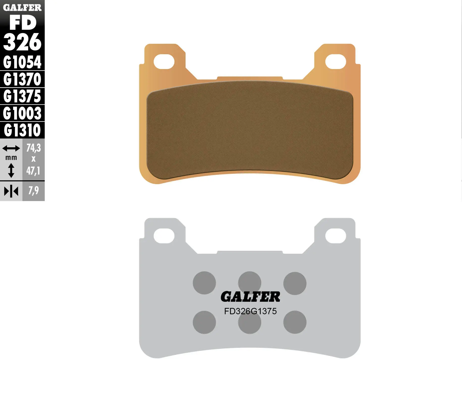 GALFER brzdové destičky KH390 sintrované barva zlatá sport přední (HONDA CBR 600RR 05-16, CBR 1000RR 04-16, VFR 800F 14-18, VFR 800X 15-17, CB