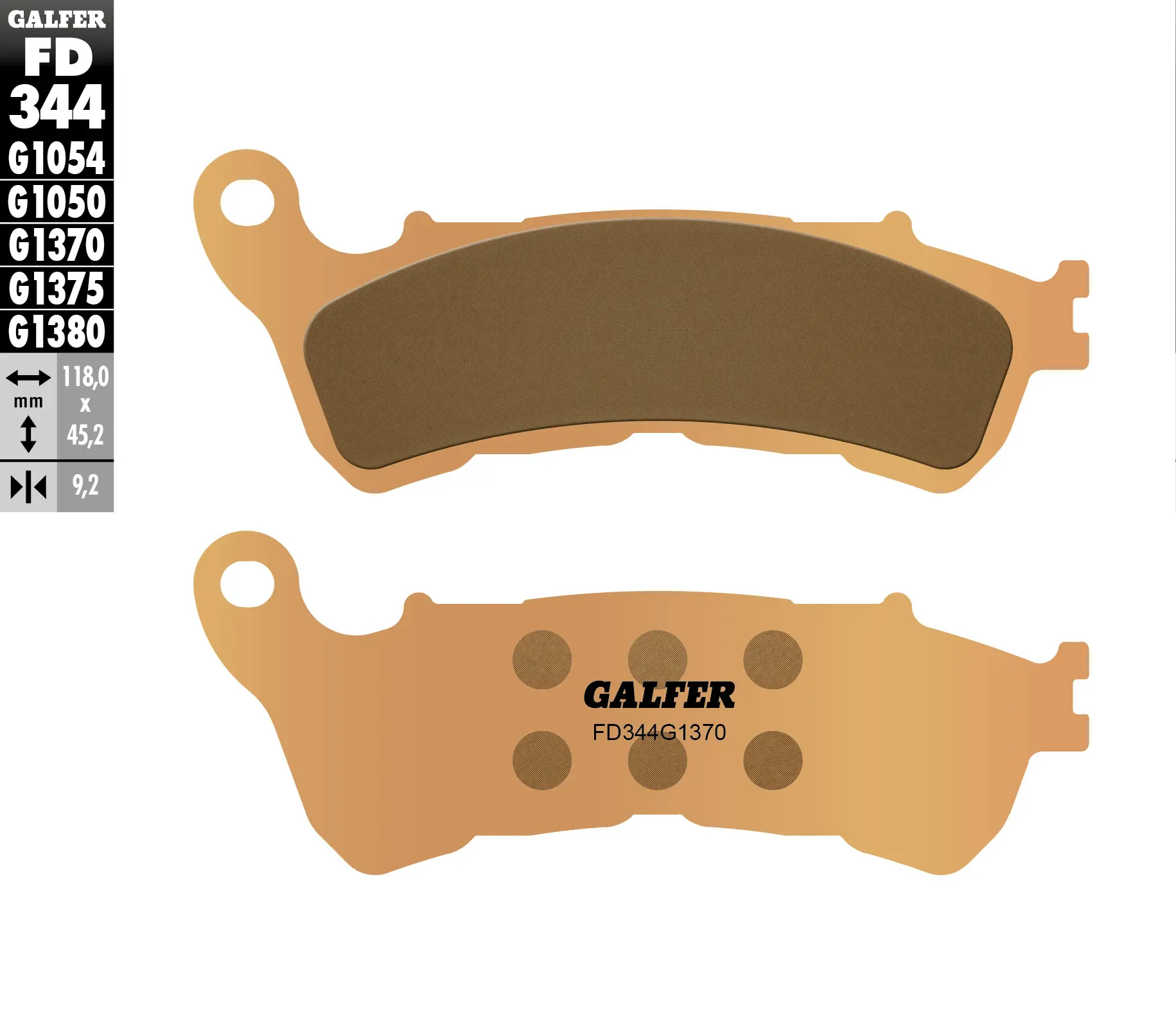 GALFER brzdové destičky KH388 sintrované barva zlatá STREET, přední HONDA CBF/CB/DN-01/GL 1800/NC 700/XL 1000V/XL 700V/VFR 800, 1200/VT 1300/ST 1300