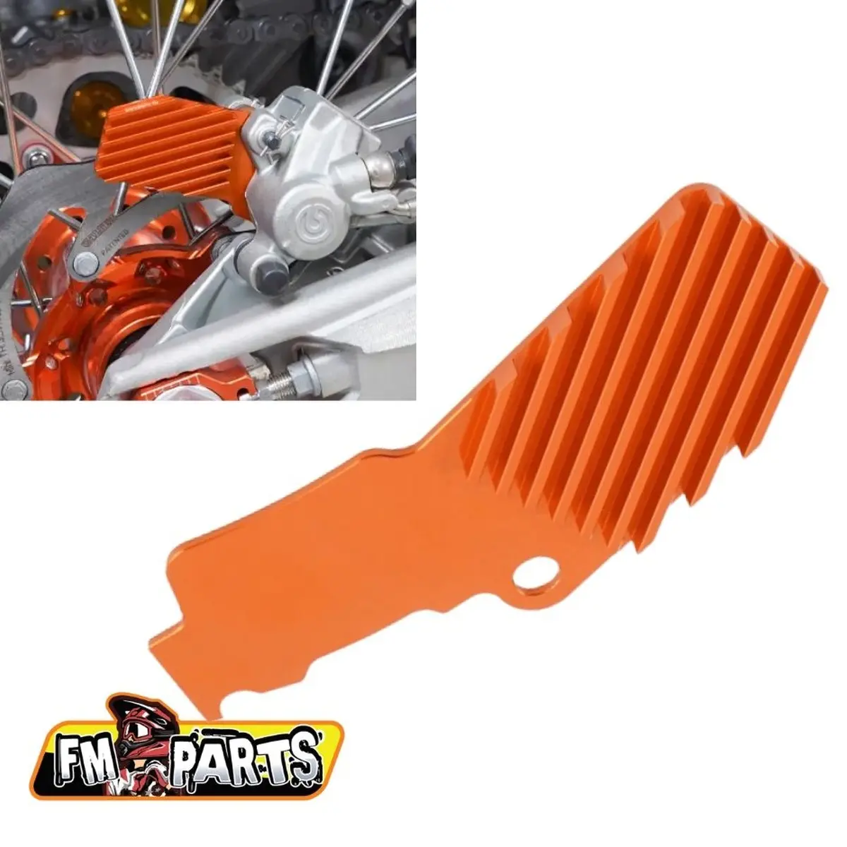 FM-PARTS kryt (chladič) zadního třmenu KTM '08-'22; HUSQVARNA '08-'22 barva oranžová (FM-PARTS kryt (chladič) zadního třmenu KTM '08-'22; HUSQVARNA)