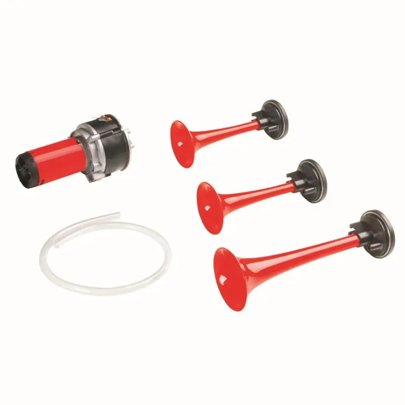 GAUSS klakson (zvukový signál) univerzální elektro-pneumatický (vysoký, střední a nízký tón) červený (délka 153 mm, 165 mm, 215 mm) (GAUSS klakson)
