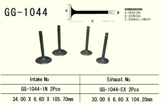 VESRAH sací ventil HONDA XL 600R 85-87 (34,0X6,60X105,7 mm) (14711-MG2-790) (1 kus) vyrobeno v Japonsku ( )