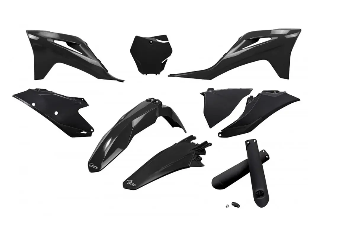 UFO kompletní sada plastů (FULL KIT) s kryty tlumičů GAS GAS MC 125 / 250 21-23, EX 250 / 300 21-23, MC-F / EX-F 250 / 350 / 450 21-23 barva černá