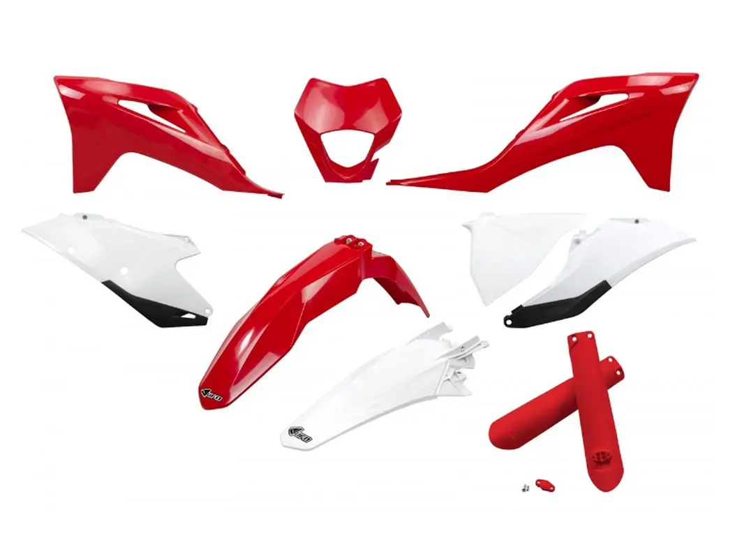 UFO kompletní sada plastů (FULL KIT) s kryty tlumičů GAS GAS EC / EC-F 250 / 300 / 350 21-23 barva červená bílá (UFO kompletní sada plastů (FULL KIT))
