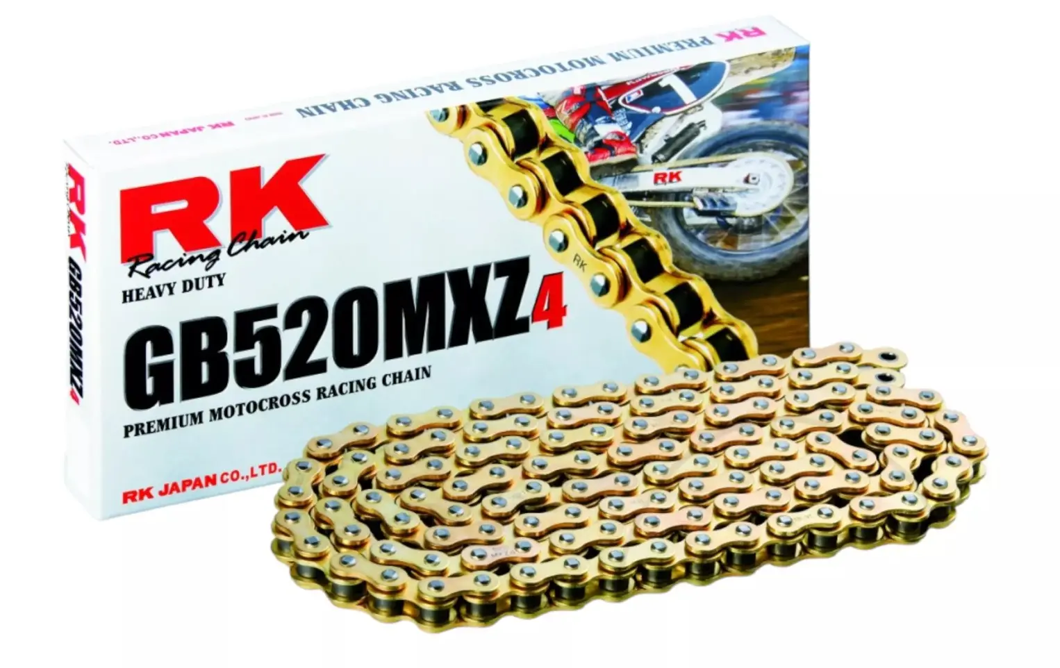 RK hnací řetěz (MOTOCROSS) 420MXZ4-140 spona (CL) v sadě barva zlatá (objem: do 150 ccm) (RK hnací řetěz (MOTOCROSS) 420MXZ4-140 spona (CL) v sadě)