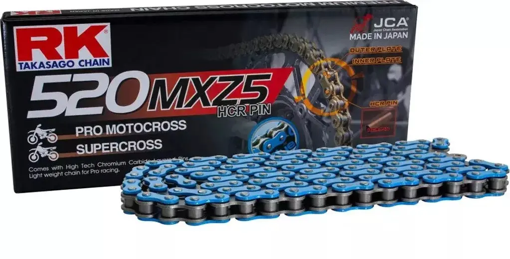 RK hnací řetěz (MOTOCROSS) 520MXZ5-120 spona (CL) v sadě barva modrá (objem: do 500 ccm) (RK hnací řetěz (MOTOCROSS) 520MXZ5-120 spona (CL) v sadě)