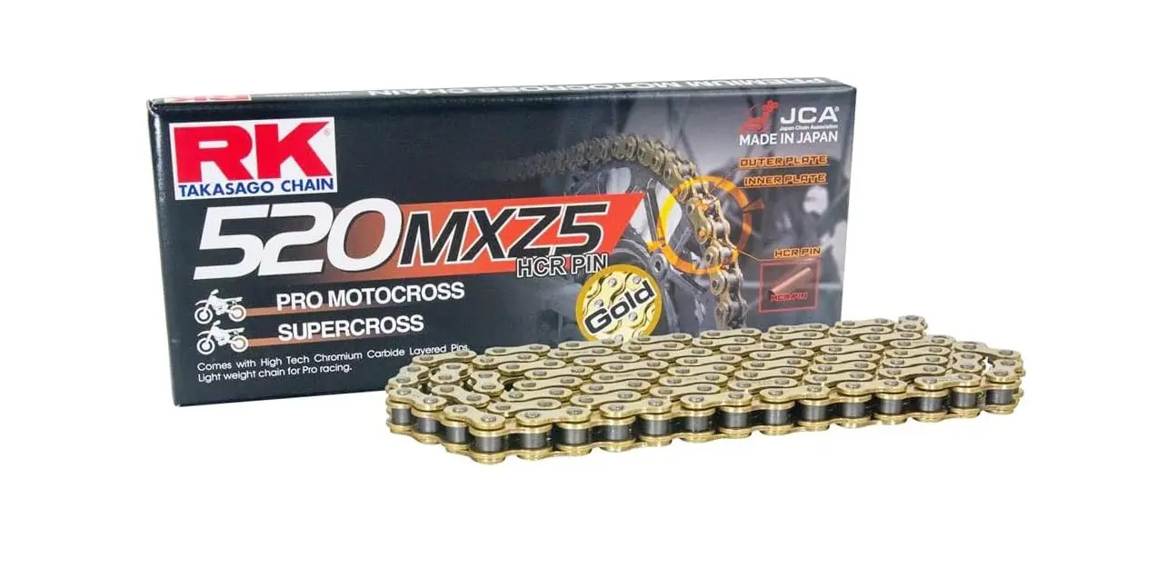 RK hnací řetěz (MOTOCROSS) 520MXZ5-120 spona (CL) v sadě barva zlatá (objem: do 500 ccm) ( )