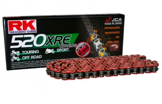 RK hnací řetěz RR520XRE-120 (XW-RING) nýtovací spojka (CLF) v sadě barva červená (objem: do 800 ccm) ( )