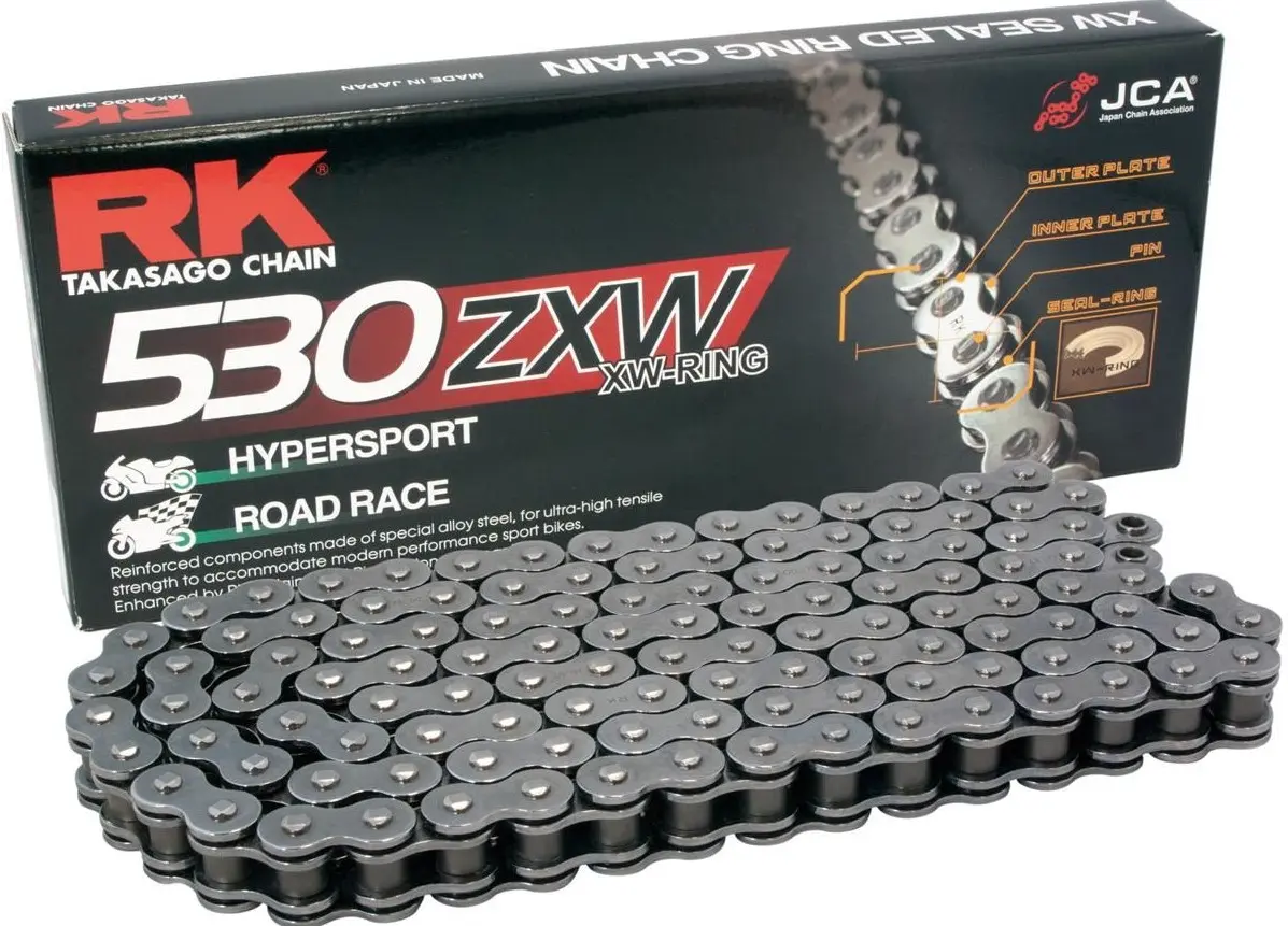 RK hnací řetěz 530ZXW-116 (XW-RING) nýtovací spojka (CLF) v sadě barva STANDARD (objem: do 1400 ccm) (RK hnací řetěz 530ZXW-116 (XW-RING) nýtovací)