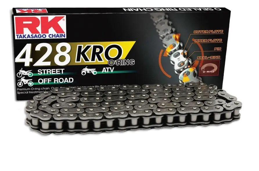 RK hnací řetěz 428KRO-140 (O-kroužek) nýtovací spojka (CLF) v sadě barva STANDARD (objem: do 250 ccm) (RK hnací řetěz 428KRO-140 (O-kroužek) nýtovací)