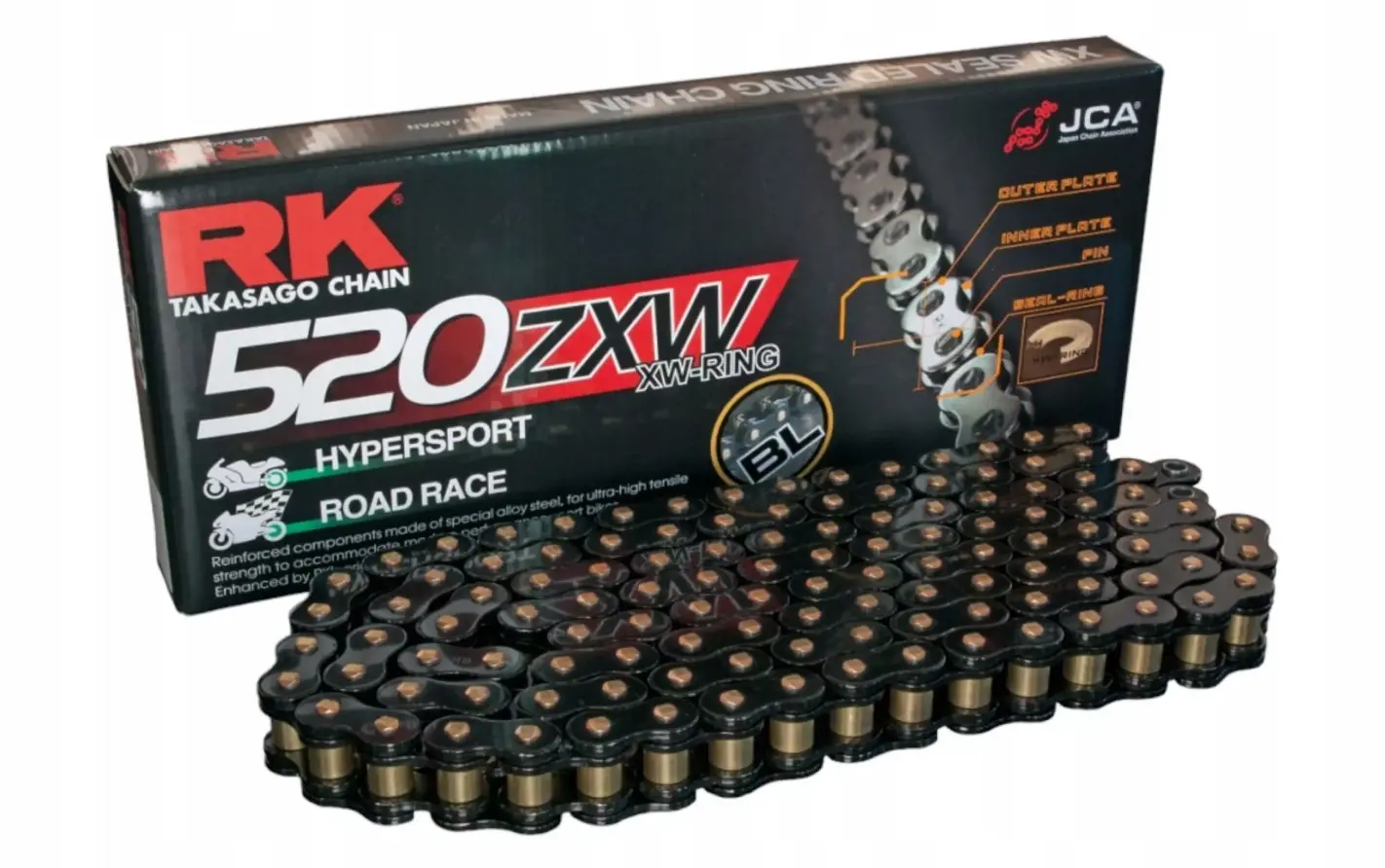 RK hnací řetěz BL520ZXW-120 (XW-RING) nýtovací spojka (CLF) v sadě barva černá (objem: do 1200 ccm) ( )