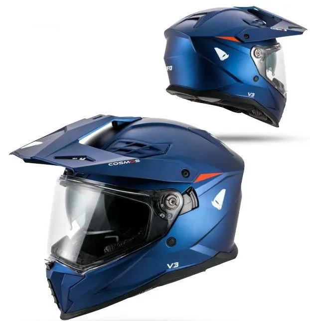UFO helma COSMOS OFFROAD / DUAL / TOURER / CROSSOVER se štítem, kšiltem a sluneční clonou barva modrá/červená velikost XL ( ECE 22R06 ) - kolekce 2026