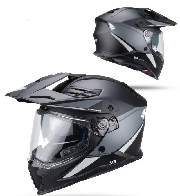 UFO helma COSMOS OFFROAD / DUAL / TOURER / CROSSOVER se štítem, kšiltem a sluneční clonou barva černá/šedá velikost L ( ECE 22R06 ) - kolekce 2026
