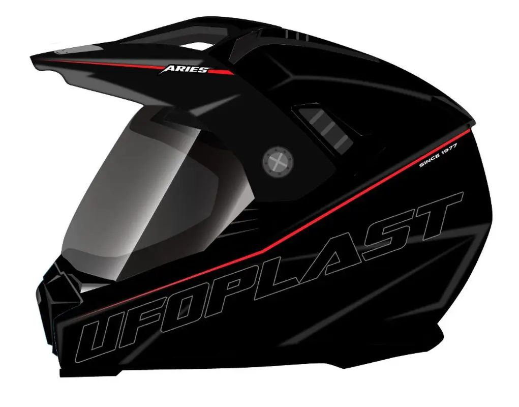 UFO přilba ARIES OFFROAD / DUAL / TOURER / CROSSOVER se štítem, kšiltem a sluneční clonou barva černá velikost S (ECE 22R06) ( )