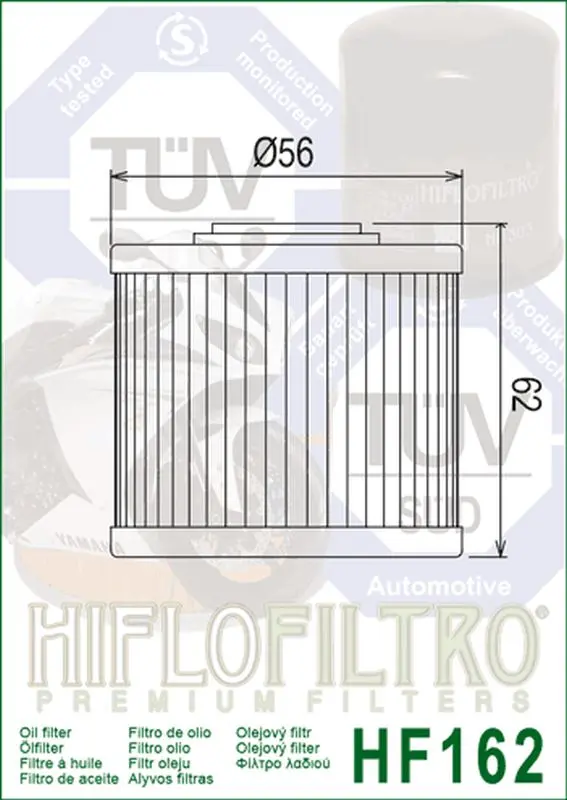 HIFLO olejový filtr HF 162 BMW R 1300 GS '22-'24 (OEM: 11427105320) (HIFLO olejový filtr HF 162 BMW R 1300 GS '22-'24 (OEM: 11427105320))