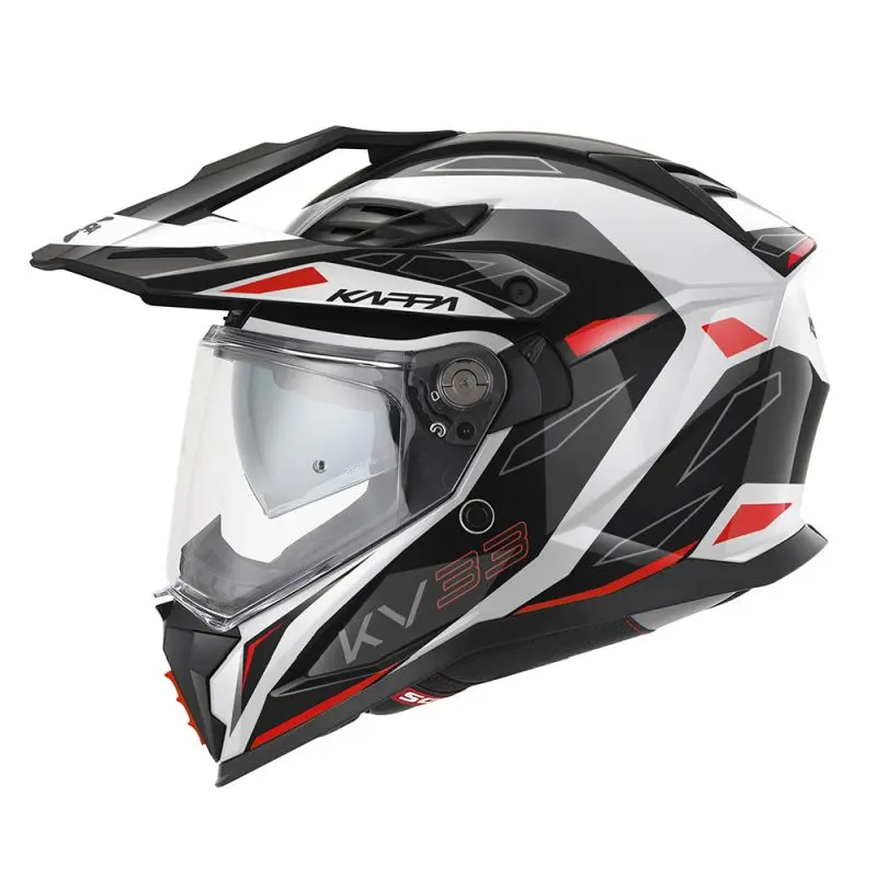 KAPPA přilba KV33 GRAPHIC WIZZARD ENDURO DUAL OFF ROAD se štítem i krycím panelem barva černá bílá červená rozměr 61 / XL (homologace ECE 22R06)