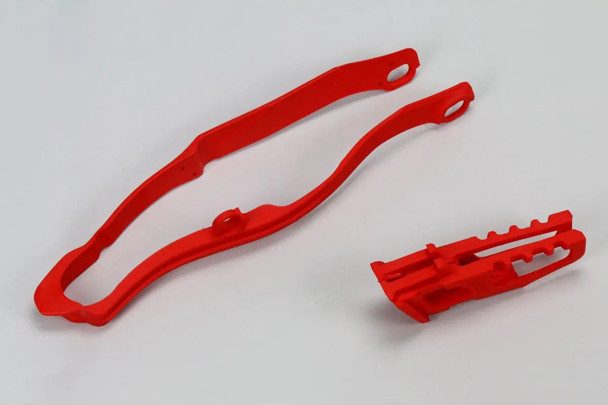 UFO komplet kluzák (HO04663070) + vodítko (HO04662070) řetězu HONDA CRF 250 R 14-17, CRF 450 R 13-16 barva červená (UFO komplet kluzák (HO04663070) +)