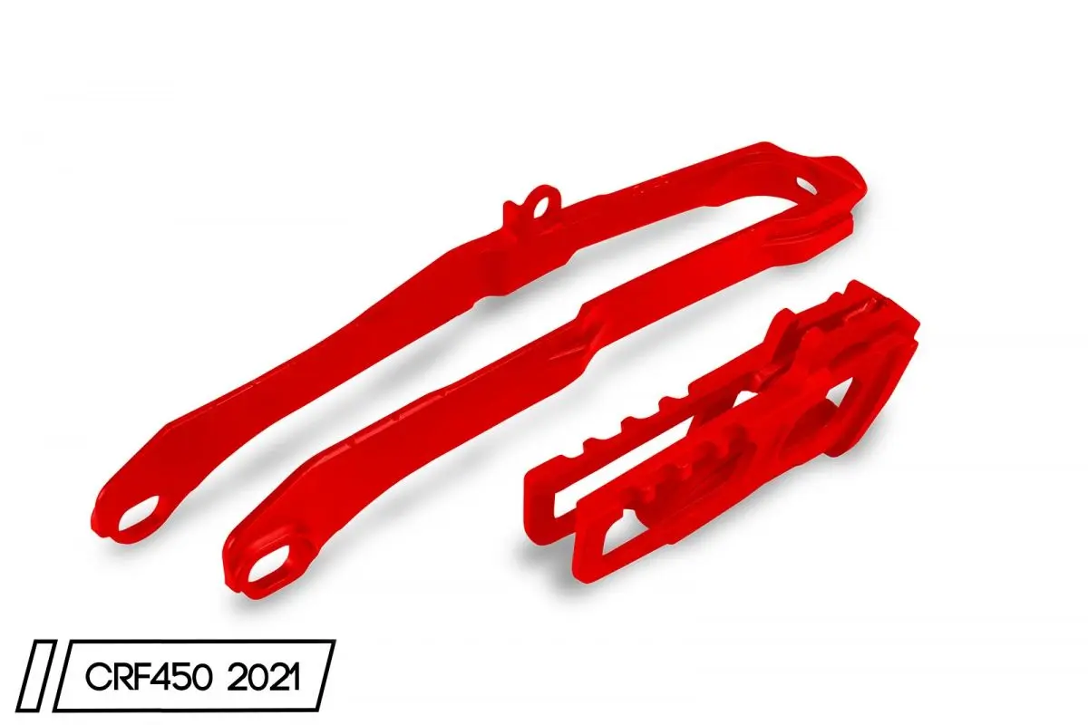 UFO komplet kluzák + vodítko řetězu HONDA CRF 250 R 20-25 , CRF 250 RX 21-25 , CRF 450 R / RX 19-25 barva červená (UFO komplet kluzák + vodítko)