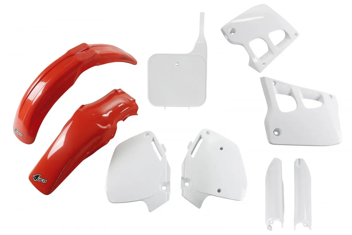 UFO kompletní sada plastů (FULL KIT) s kryty tlumičů HONDA CR 125 91-92, CR 250 90-91, barva OEM (červená/bílá) (HO097E999) (UFO kompletní sada)