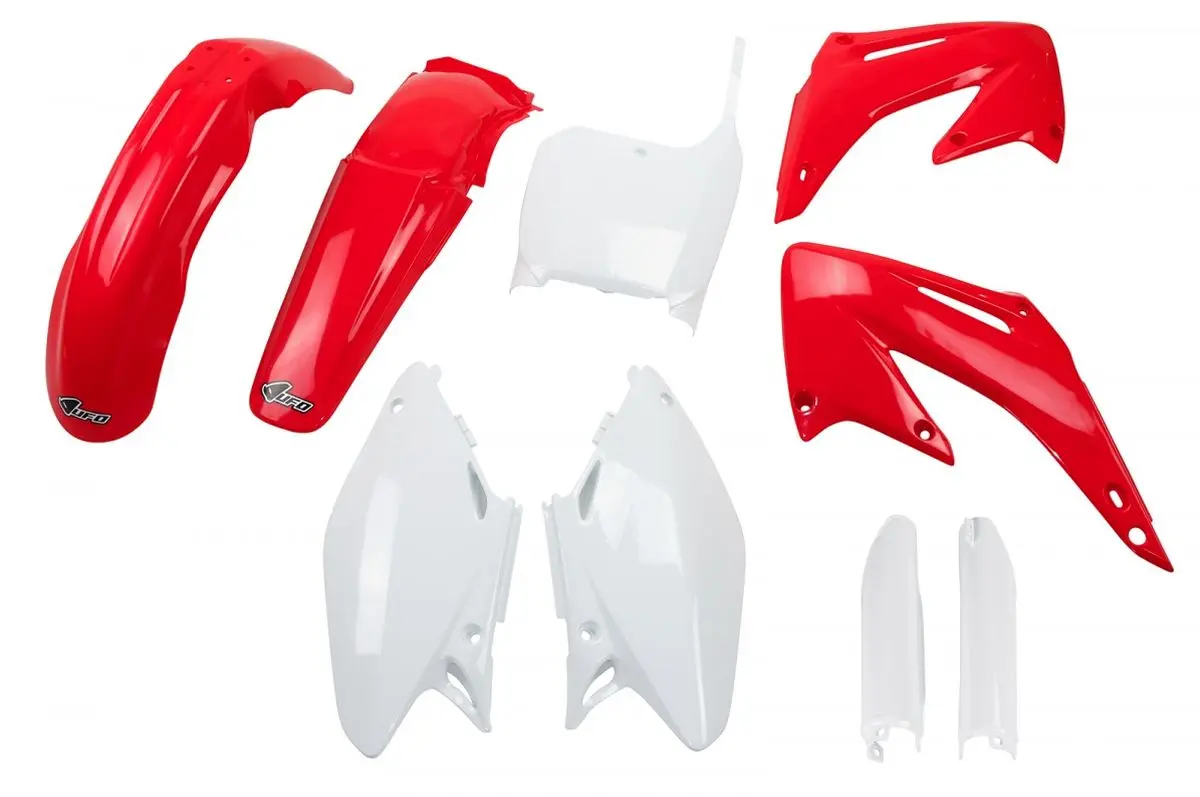 UFO kompletní sada plastů (FULL KIT) s kryty tlumičů HONDA CR 125/250 02-03 barva OEM (červená/bílá) (HO101E999) (UFO kompletní sada plastů (FULL)