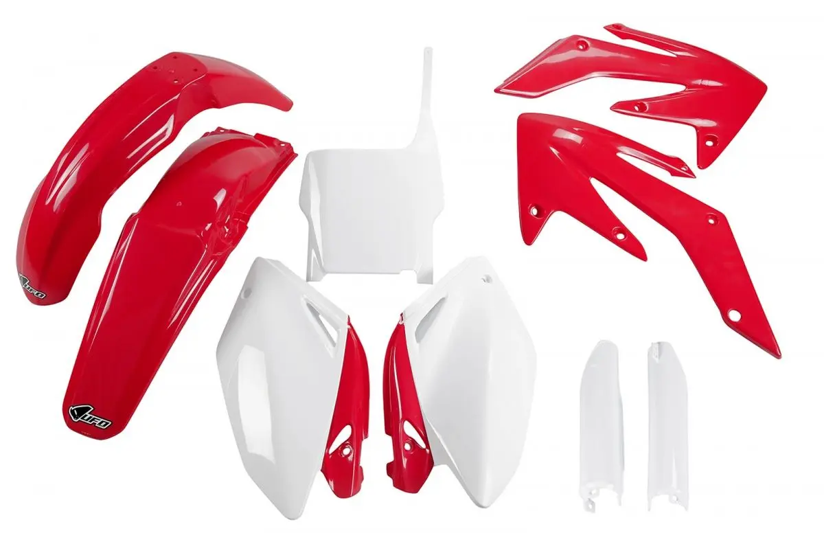 UFO kompletní sada plastů (FULL KIT) s kryty tlumičů HONDA CRF 250R 04-05 barva OEM (červená/bílá) (HO104E999) ( )
