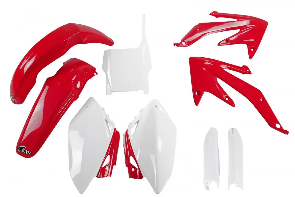 UFO kompletní sada plastů (FULL KIT) s kryty tlumičů HONDA CRF 450 R 07 barva OEM (červená/bílá) (HO110E999) (UFO kompletní sada plastů (FULL KIT) s)