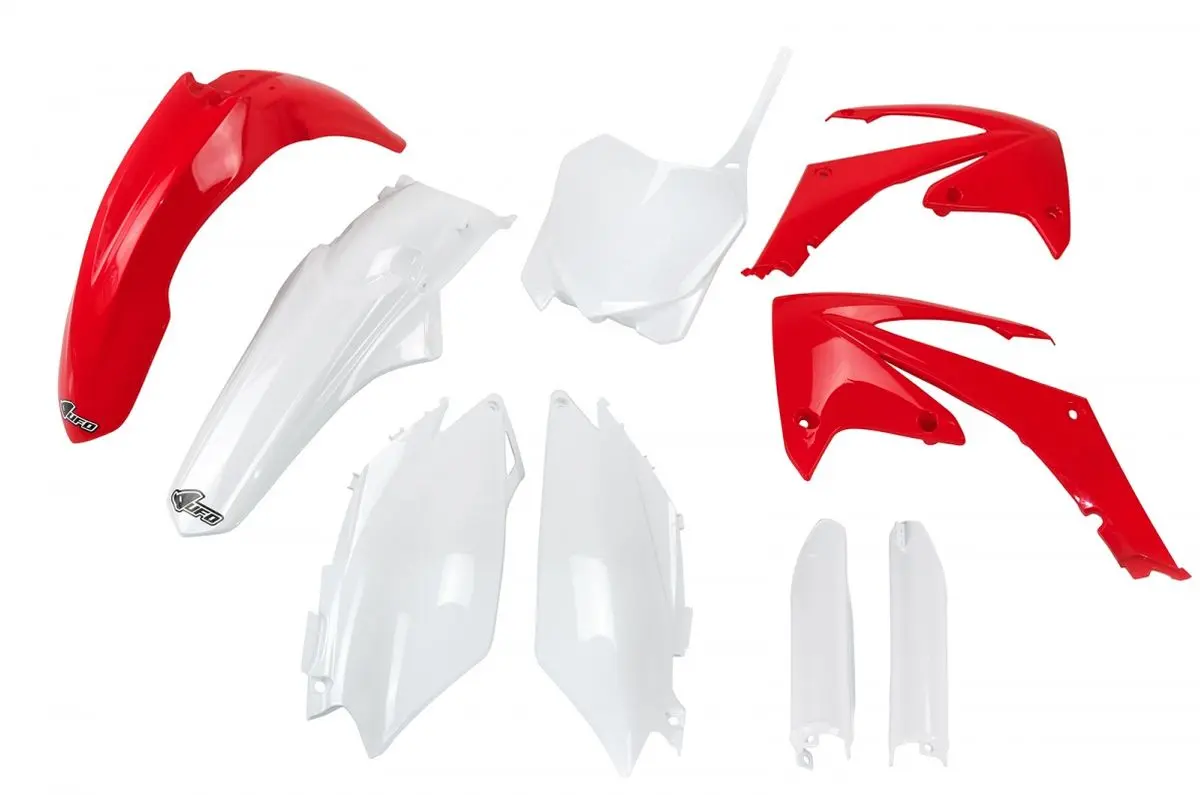 UFO kompletní sada plastů (FULL KIT) s kryty tlumičů HONDA CRF 250R 11-13, CRF 450R 11-12 barva OEM (červená/bílá) (HO114E999) ( )