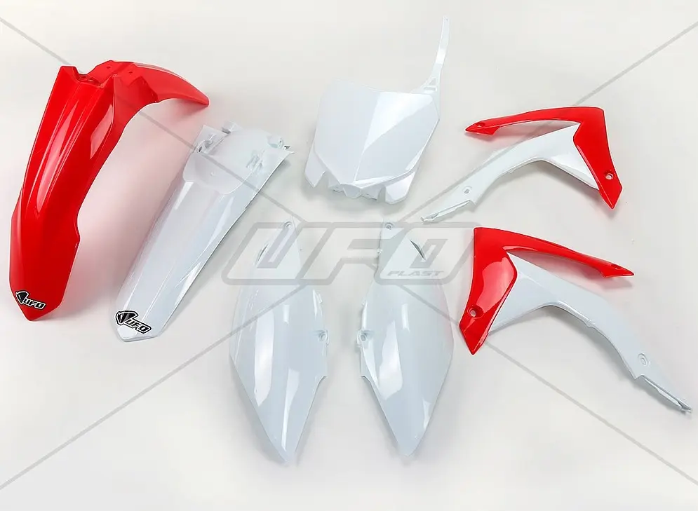 UFO kompletní sada plastů HONDA CRF 450R 13-16, CRF 250R 14-17 barva OEM (červená/bílá) (HO116E999) (UFO kompletní sada plastů HONDA CRF 450R 13-16,)