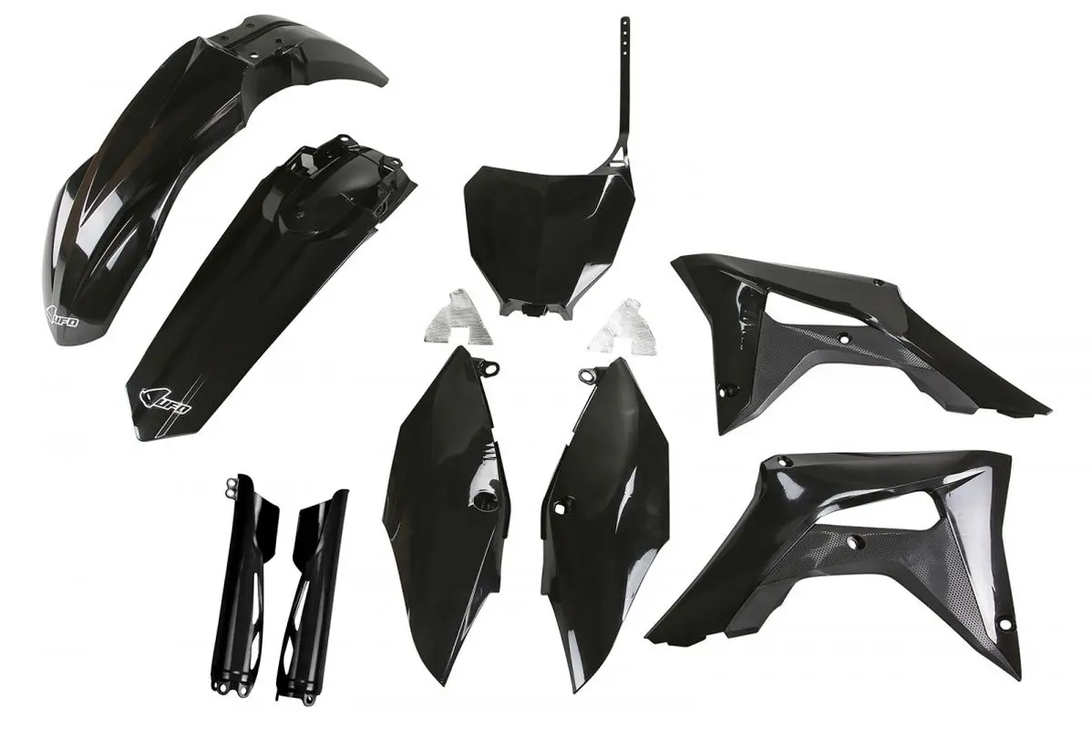 UFO kompletní sada plastů (FULL KIT) s kryty tlumičů HONDA CRF 250R 18-21, CRF 450R 17-20 barva černá(HO119E001) (UFO kompletní sada plastů (FULL)