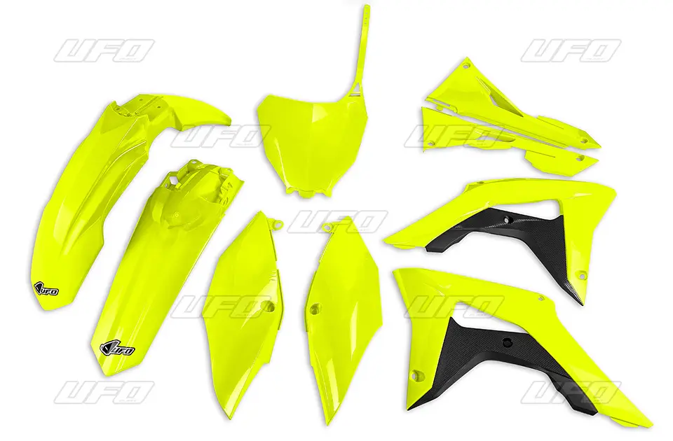UFO kompletní sada plastů HONDA CRF 250R 18-21, CRF 450R 17-20 s kryty vzduchových filtrů barva žlutá fluorescenční (HO123DFLU) ( )