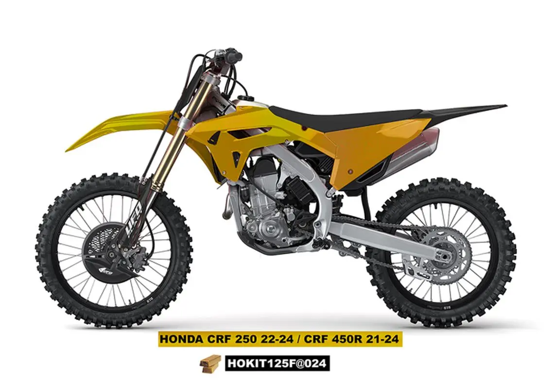 UFO kompletní sada plastů (FULL KIT) s kryty tlumičů HONDA CRF 250 R 22-24, CRF 450 R 21-24 barva zlatá - VÝPRODEJ ( )