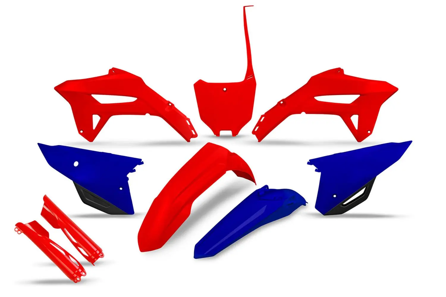 UFO kompletní sada plastů (FULL KIT) s kryty přední vidlice HONDA CRF 250 R '22-'24, CRF 450 R '21-'24 barva OEM 2027 (červená / modrá) (UFO)