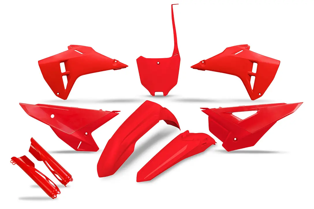 UFO kompletní sada plastů (FULL KIT) s kryty tlumičů HONDA CRF 250R / 450R 25-26 barva červená ( )