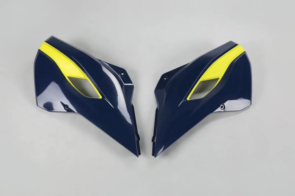 UFO kryty chladiče HUSQVARNA TC/TE 125, FC/TX/TE/FE 250, TC/TE/TX 300, FC/FE 350, FC/FE 450, FE 501 14-16, TC 250 16, barva modrá/žlutá (UFO kryty)