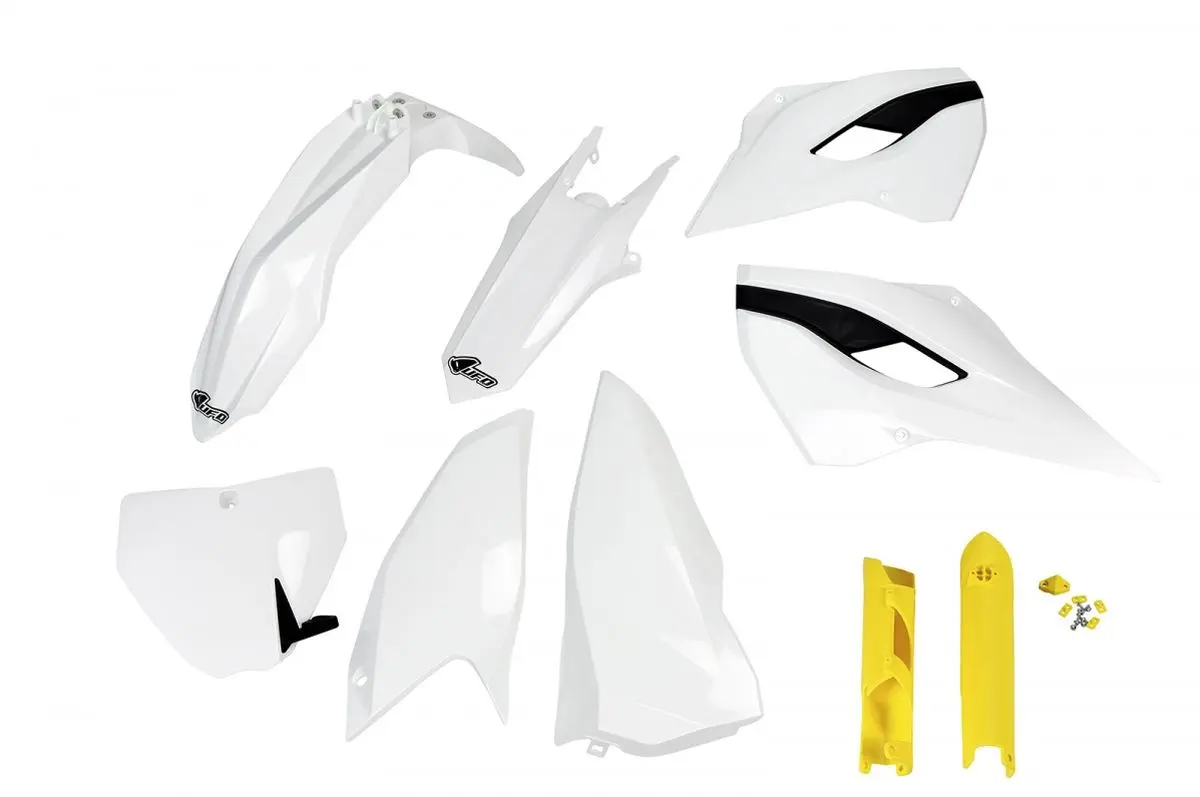 UFO kompletní sada plastů (FULL KIT) s kryty tlumičů HUSQVARNA TC/FC 125/250/300/350/450 14-15 barva OEM 14 (bílá) (HU613E999) (UFO kompletní sada)