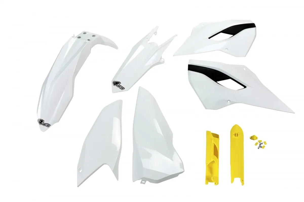 UFO kompletní sada plastů (FULL KIT) s kryty tlumičů HUSQVARNA TE/FE 125/250/300/350/450 14 barva OEM (bílá) (HU614E999) (UFO kompletní sada plastů)