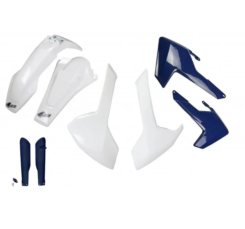 UFO kompletní sada plastů (FULL KIT) s kryty tlumičů HUSQVARNA TE/TX 125/250/300 17-19, FE 250/350/450/501 17-19 barva OEM (bílá, kryty chladičů