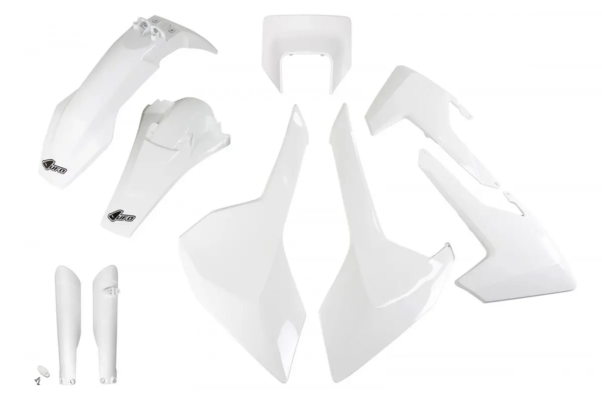 UFO kompletní sada plastů (FULL KIT) s kryty tlumičů HUSQVARNA TX/TE/FE 17-19 s krytem světla barva bílá (HU621E041) (UFO kompletní sada plastů (FULL)