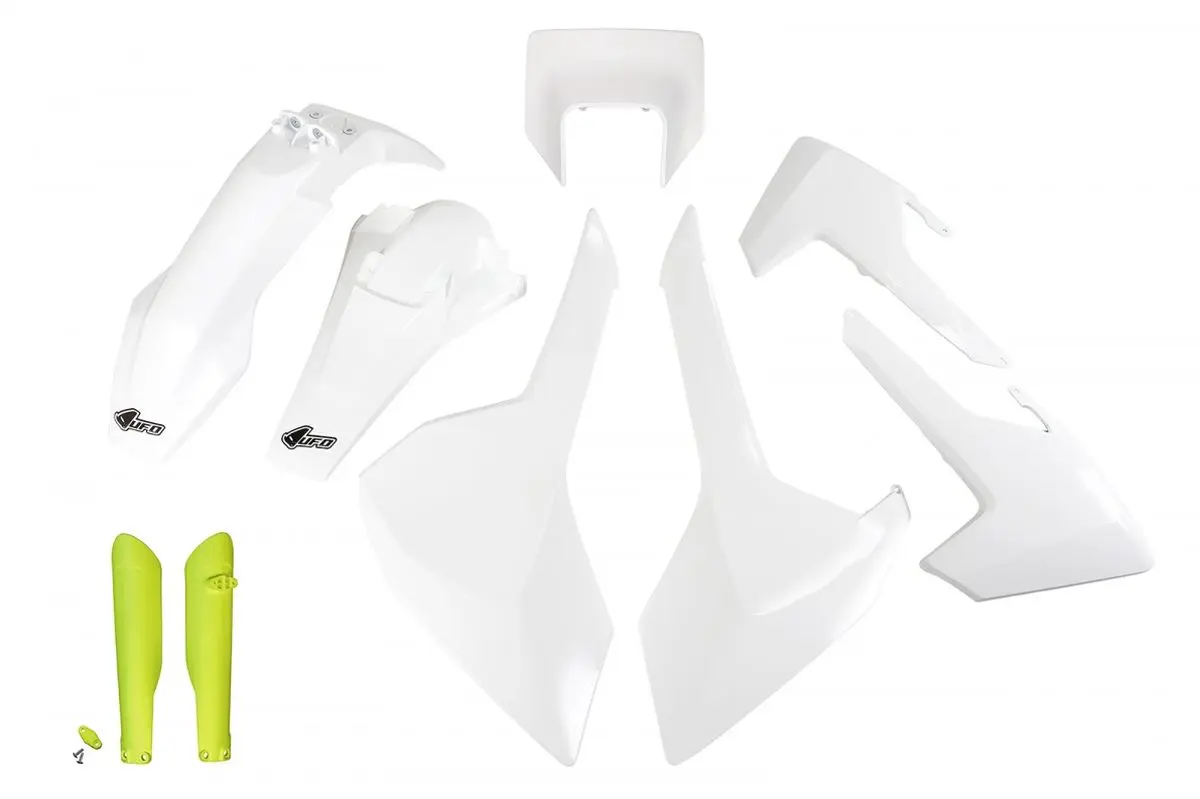 UFO kompletní sada plastů (FULL KIT) s kryty tlumičů HUSQVARNA TX/TE/FE 17-19 s krytem světla barva OEM (bílá) (HU621E999W) (UFO kompletní sada)
